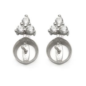 925 Silver 3 Cubic Zirconia Stud Earrings Findings Components 9EM17