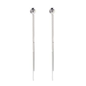 Gentle Thread Earrings Pearl Mounting 925 Sterling Silver Two Line