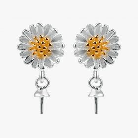 Beauty Daisy Flower Earring 925 Silver Dangle Pearl Earrings Settings for Girls