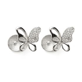 925 Silver Cubic Zirconia Hollow Cut Butterfly Stud Earring Findings 9EM21