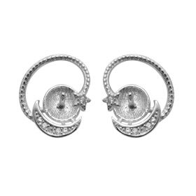 Moon and Star Fashion Design 925 Silver Zircon Pierced Stud Earring Findings for Girls