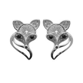 Cute Fox 925 Sterling Silver CZ Pierced Stud Earring Findings for Girls