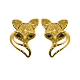 Lovely Fox Gold Plated 925 Sterling Silver CZ Pierced Stud Earring Findings with beads seat base