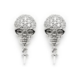 925 Silver Pave CZ Skull Stud Earrings Jewelry Findings Components 9EM73