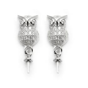 Owl 925 Sterling Sliver Zircon Stud Earring Findings 9EM86