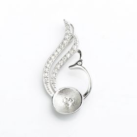 Peacock shaped 925 Silver CZ Paved Pearl Pendant Setting/Finding/Mounting