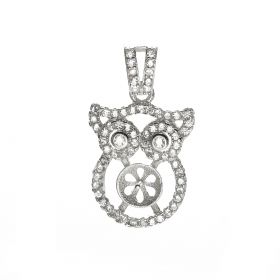 Cute Owl Pendant Findings 925 Sterling Silver Clear CZ 9PM120