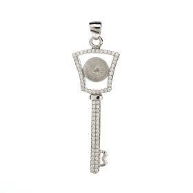 Fancy Key Design 925 Sterling Silver Studded Clear CZ Pendant Accessory for Girls