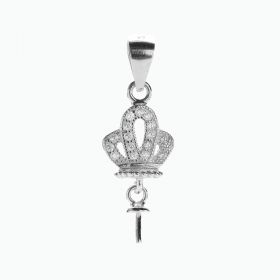 Crown shaped 925 Silver Pearl Dangling Pendant Setting/Finding/Mounting