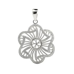 Flower Design Big Pendant Blanks Jewelry Findings Zircon Studded 925 Silver