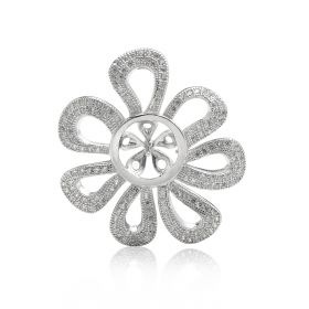 Flower Style Pendant Jewelry 925 Sterling Silver Findings with Center Blank Pearl Base for DIY