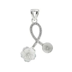 White Shell Flower Style Pendant Sterling 925 Silver Cubic Zirconia with a blank pearl base