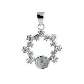 Shining Simple Round Pendant Mountings Zircons Setting 925 Silver