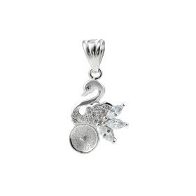 925 Sterling Silver Cubic Zirconia Elegant Swan Pendant for Women Jewelry Findings