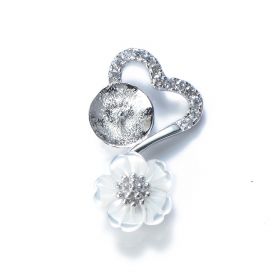 Heart Drop Flower White Shell 925 Sterling Silver CZ Pendant Findings for Girls DIY No Pearl and chain