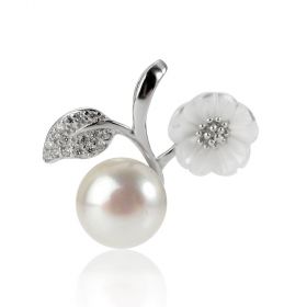 Chic Leaf Flower Sterling Silver Freshwater Pearl Pendant