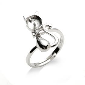 Lovely Cat 925 Sterling Silver Adjustable Ring Fingdings 9RM01
