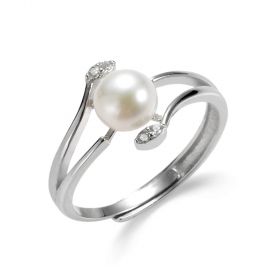 Leaf Branch Design 925 Sterling Silver Cultured Pearl Ring for Women