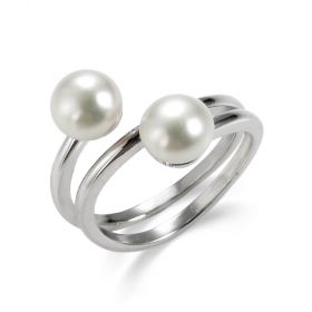 Two White Freshwater Pearls Sterling Silver Circling Rings Two Layer