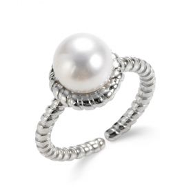 925 Sterling Silver Solitaire Pearl Twisted Rope Band Ring Opening Adjustable