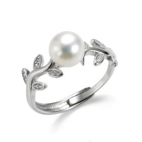 Unique Tree Leaf Branch Ring 925 Sterling Silver Pearl Adjustable Rings for Women Girls