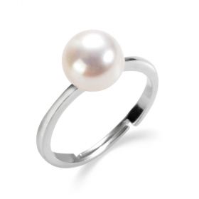 Solitaire Freshwater Pearl Adjustable Ring Sterling Silver for Women