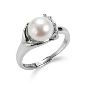 Unique Hand Design Freshwater Pearl S925 Silver Rings Gift for Women Girls