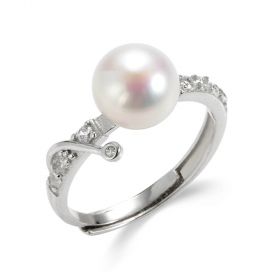 Solitaire Freshwater Pearl Adjustable Sterling Silver Rings