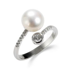 Sterling Silver CZ Freshwater Pearl Opening Bypass Rings