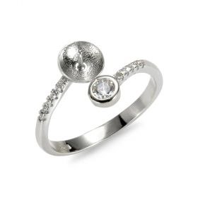 925 Sterling Silver CZ Opening Bypass Ring Setting for Pearl Jewelry DIY Accessories