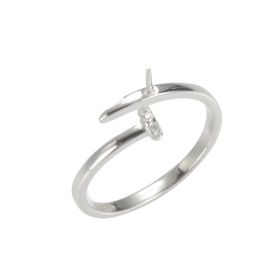 S925 Sterling Silver Bypass Rings Setting with Blank Pearl Peg Pin for DIY Jewelry
