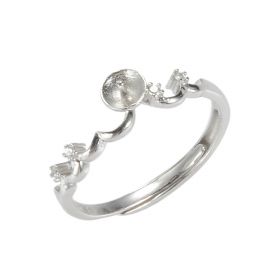 Adjustable Wave Design Sterling Silver Ring Base for Pearl Jewelry DIY