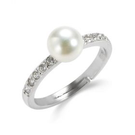 Silver Half Eternity Band Solitaire Pearl Accent Stack Ring for Women Anniversary Gift