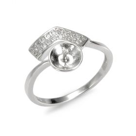 Sterling Silver Rhinestone Asymmetrical Pearl Open Ring Setting for Women Girls