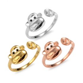 Cute Monkey Opening Ring Settings Sterling Silver for Pearl Jewelry DIY