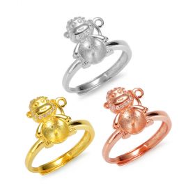 Lovely Monkey Pearl Ring Setting Sterling Silver Adjustable Finger Ring Fitting Jewelry for Girls