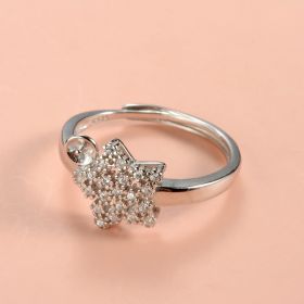 Shiny Rhinestone Five-pointed Star Ring Mounting Sterling Silver for Pearl Beads DIY Jewelry