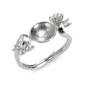 Sterling Silver Rhinestone Accented Bypass Ring Blank Base for Pearl Ring Setting