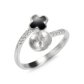 Lucky Four-leaf Clover Sterling Silver Bypass Ring with Blank Seat Base for Pearl Jewelry DIY