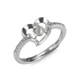 Rhinestone Paved Sterling Silver Love Heart Pearl Ring Setting for Female