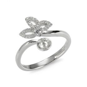 Rhinestone Leaf Adjustable Ring Fitting 925 Silver Pearl Ring Mounts