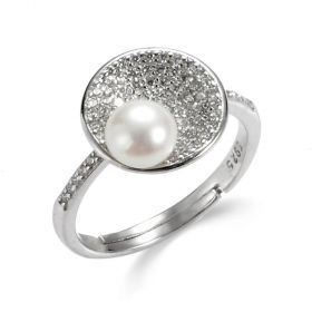 Cz Paved Sterling Silver Freshwater Pearl Rings for Women Engagement Jewelry Gift