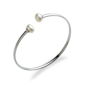 White Pearls 8-8.5mm Polished 925 Sterling Silver Simple Bangle 9SB36