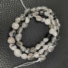 Oval Black Rutilated Quartz Beads for Jewelry Making DIY Gemstone Semi Precious Stone