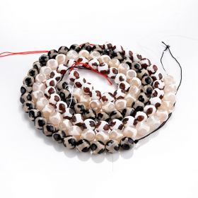 Faceted Round Turtleback Pattern Tibetan Dzi Agate Gemstone Beads DIY Jewelry 15" Strand