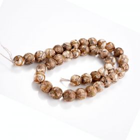Tibetan Agate Dzi Beads Patterned Round Stone Prayer Beads for Making Malas Jewelry 15"