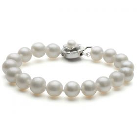 9-10mm Round AAA Freshwater Cultured White Pearl Bracelet B21218