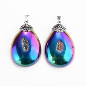 Rainbow Teardrop Agate Druzy Quartz Geode Teardrop Pendant DIY Jewelry Making