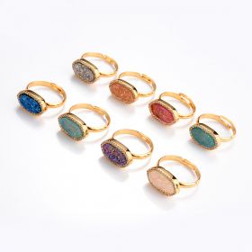 Druzy Agate Stone Gold Plated Ring Adjustable Pave Rhinestone Finger Jewelry Gemstone Ring