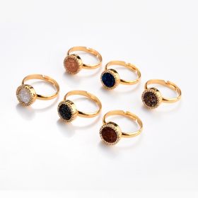 Gold Electroplated Sparkly Druzy Agate Adjustable Ring Round Druzy Stone Finger Rings
